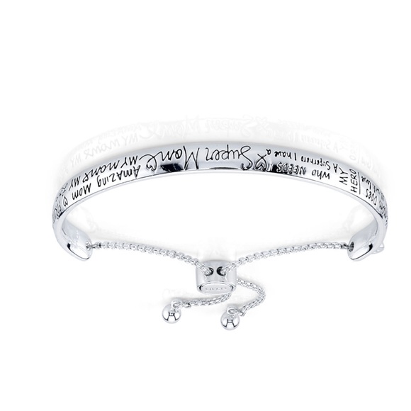 Unwritten”Super Mom”Silver Plated Black writing Adjustable Bolo Bracelet 9” long - Picture 3 of 4